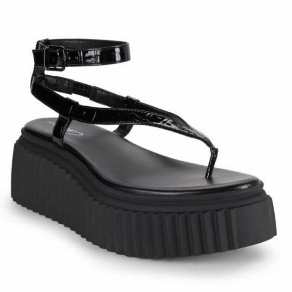 Circus by Sam Edelman Elana Buckle Ankle Strap Platform Sandals Black Croco